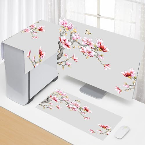 Hixingo 3 Pièces Housse Écran Ordinateur, Housse Anti Poussiere écran Ordinateur de Bureau Compatible avec 17-34 Moniteur pour Protection d'écran PC et TV (17”-19”,Magnolia)