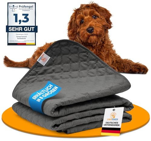 SympaTierisch wasserdichte Hundedecke - Robuste Hundematte als Schutz für Sofa & Bett - rutschfeste Hundedecke auch für große Hunde geeignet - in der Waschmaschine waschbar - 205 x 160 cm - grau