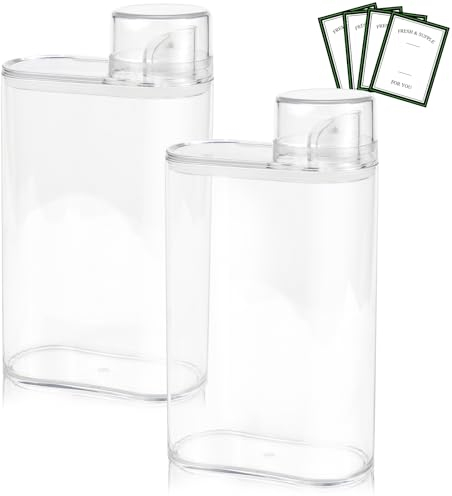 Caja de Almacenamiento de Polvo de Detergente Hermético Dosificador Detergente Lavadora Dispensador Detergente con Taza Medidora y Pegatinas para Lavandería (2 Piezas)