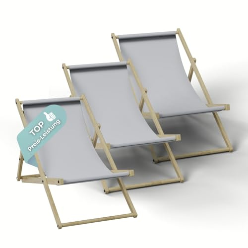 HAGO Liegestuhl Beige Liege Stuhl Strand Strandliege Sonnenliege Gartenliege Klappstuhl Lounge Chill 3 Stück