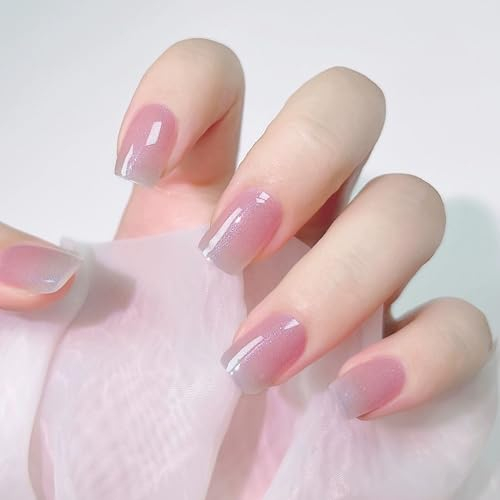 MrCuvaryas 20PCS UV Gel Nagelfolie, Nagelsticker - Fingernägel zum aufkleben, Rosa Verlauf mit Glitzer Gel-Nagelaufkleber für Hände, Nagelfolie Härtend mit Nagelfeile & Stick für Frauen (Light Pink)