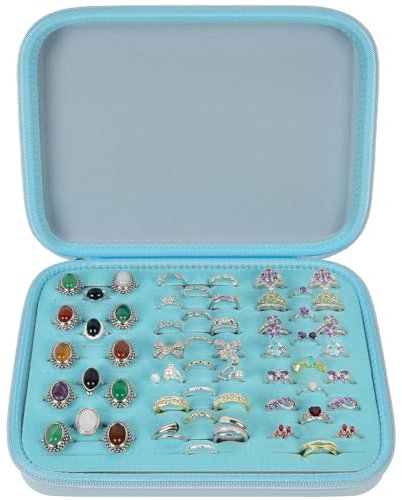 GWCASE Custodia organizer per anelli, espositore per gioielli e anelli, con 42 fessure. Vassoio porta anelli, adatto per oltre 50 anelli, orecchini, spille e gemelli (solo scatola), blu