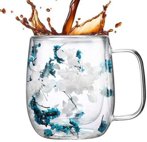 itrimaka Tasse en verre à Double paroi de fleurs séchées résistante à la chaleur | Tasse de fleurs séchées à Double paroi pour café, thé, verres à boissons en verre, 250 ml
