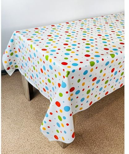 Wachstuchtischdecke 140x300 cm | Wachstischdecke mit wasserabweisender PVC-Beschichtung | Outdoor-Tischdecken für Garten und Küche | Tischdecke wetterfest und fleckabweisend | Bunte Punkte