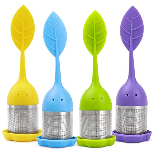 HQSL Sund 4-pc Silicone Loose Leaf Tea Infusers - Fine Mesh Strainer, Lid & Cup Filter for Loose Leaf or Herbal Tea