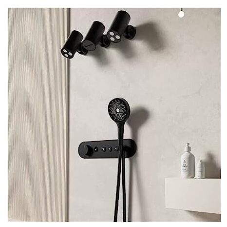 USKI Duschset mit Thermostat-Digitalanzeige, großer Regenduschmischer-Wasserhahn, Badewannenständer-Duschset, Luxus-Dusch-Konstantdusche(Color:Noir)