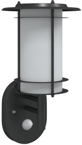 vidaXL Außenwandleuchte mit Bewegungsmelder, Wandleuchte mit IP44-Schutzart, Außenleuchte mit Diffusor, Gartenlampe, Schwarz Edelstahl