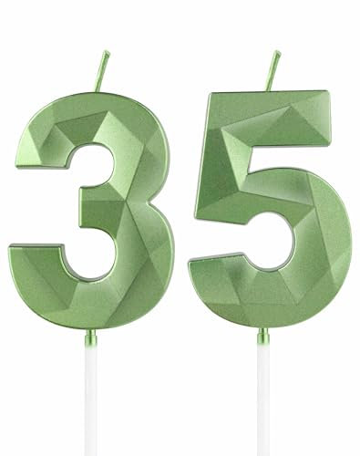 Grüne Kerzen zum 35th Geburtstag, 3D Grüne Zahl 35 Kerze für Kuchen, Frauen Männer 35th Geburtstag Dekorationen, Grüne Kuchendekorationen, Grüne Kerze Kuchen für Geburtstagsfeier Hochzeitstag