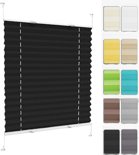 Plisseerollo Fensterrollo Faltrollo Jalousie 100 x 145 cm, Nach Maß Qualität Ohne Bohren, Plissee Klemmfix Plisseerollo Sichtschutz, Klemmfix Plissee Ohne Bohren, für Fenster & Tür, Schwarz