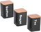 Almineez Retro Set of 3 Stainless Steel Tea Coffee Sugar Jar Canisters Kitchen Container Tins Storage Organiser Set With Bamboo Air Tight Lids Vintage Design (Black)