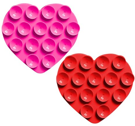 EHDWXVZM 2 Pezzi Di Ventose Per Cellulare In Silicone, Adesive Per Custodia, Multifunzione, Design A Forma Di Cuore, Rosso E Rosa