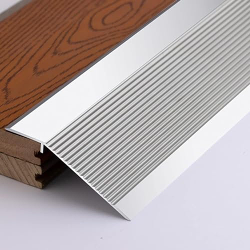 JvFbjLF Transition Door Strip for Hardwood and Vinyl Flooring, Metal Reducer Flute for Sliding Doors Barn Door Front Door, Carpet Edge Trim(Silver,140cm/55 inch.)