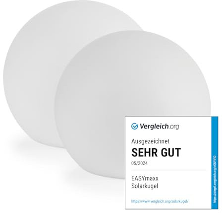 EASYmaxx 2er- Set LED Solarleuchte mit Farbwechsel | Deko Gartenleuchte mit LED Beleuchtung | Wunderschöne Lichteffekte mit Tageslichtsensor In & Outdoor | Gartendeko Witterungsbeständig, Kugel 30 cm