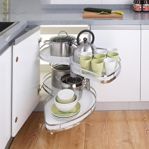 TYYCKJ Organizador de Rincón de Cocina para Armario de 800mm, 900mm – 2 Bandejas – Cierre Suave – Rinconero con Apertura para Muebles de Derecha Y Muebles de Izquierda