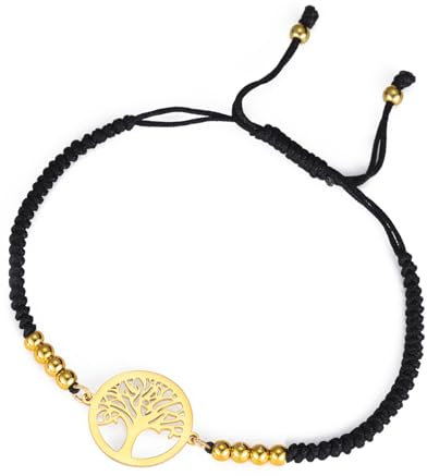 EUEAVAN Bracelet arbre de vie réglable - Bracelet arbre généalogique - Bracelet tressé fait à la main - Breloque porte-bonheur pour yoga, crémation - Cadeau d'amitié pour homme et femme, M, Acier