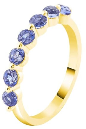 Wycian Damen Ringe Klassisch, Saphir Ring Damen 14K Gelbgold Größe 52 (16.6) Saphir Rundschliff Blau Npassbar Für Muttertag