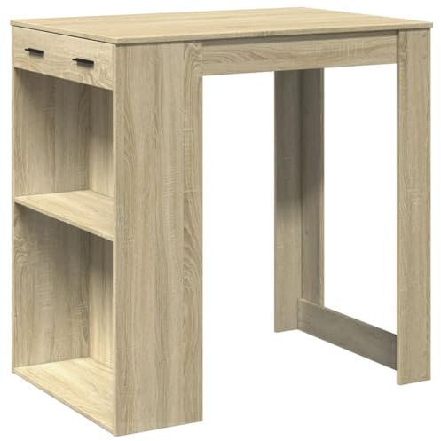 vidaXL Bartisch, Stehtisch mit 2 Ablagen Schublade, Tresentisch für Küche Wohnzimmer Essbereich, Küchentisch Bistrotisch, Sonoma-Eiche Holzwerkstoff