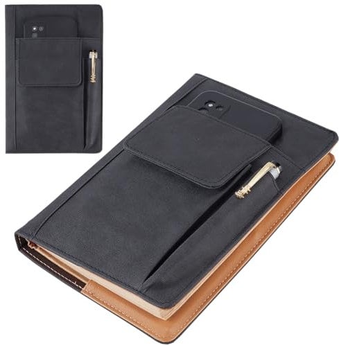 CRASPIRE Book Cover PU Leather Waterproof Book Sleeve Black Reusable Book Protector for Paperbacks Notebook Wraps with Pen Pockets for Book Lovers Classmate Gifts 6.1×8.54inch