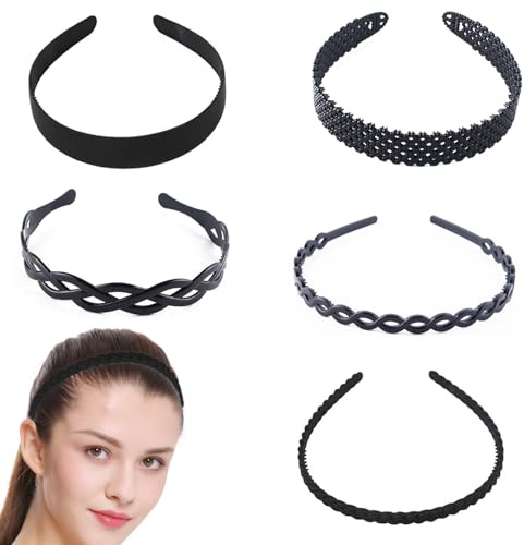 5PCS Bandeaux en plastique, Serre-tête Universel - Sert Tête Femme et Homme - Serre Tête Noir pour le Style et la Commodité - Un Ensemble de Cinq Styles Variés pour toutes les Occasions