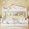 Dolamaní Etagenbett 90 x 200 cm/140 x 200 cm Kinder Bett, Kinderbett mit Schubladen, vierstufigen Schräg-Leiter, Regal, Kiefer Holz, Weiß+Natur, Etagenbett A