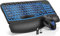 SABLUTE Combo clavier et souris sans fil ergonomique – Clavier vague avec repose-poignet en cuir souple, touches résistantes, ensemble rechargeable rétroéclairé RVB pour PC/Mac/Chromebook (noir)