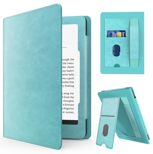 MMK Case for 6 Kindle (11th Generation-2024/2022 Release), Premium PU Leather Smart Cover & Hand Strap Card Slot, with Auto Wake/Sleep for Kindle 2024/2022 11th Gen e-Reader, Lake Blue