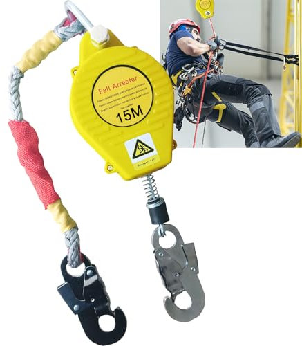 Aocay Höhensicherungsgerät Absturzsicherung 3-20m, Einziehbar Absturzsicherung Dachdecker, Fallschutz Absturzsicherung mit Automatischer Sperrfunktion, Tragkraft: 150kg (Yellow, 15m)