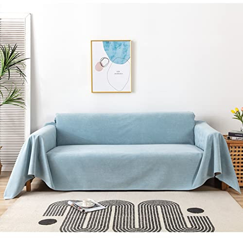 Wasserdicht Cord Sofabezug 2-Sitzer Vollhülle Rutschfester Ecksofa Schoner Atmungsaktiv Wohnzimmer Deko Decke Nano Technologie Hellblau 180x230cm