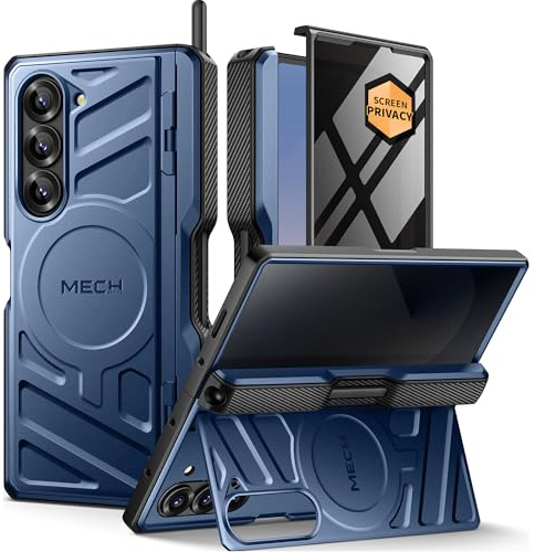 Tongate für Samsung Galaxy Z Fold 6 Hülle mit Privatsphäre Bildschirmschutz, [Kompatibel mit MagSafe][Anti Spy] Stoßfest Z6 Handyhülle, Integrierter Ständer & Gürtelclip & S Pen Halterung, Blau
