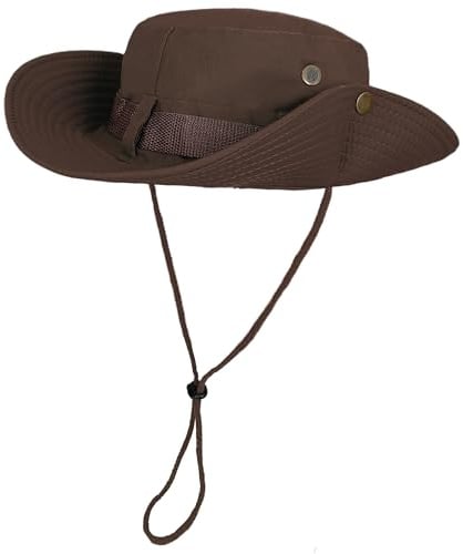 ehsbuy Safari Sonnenhut Herren Breite Krempe Boonie Buschhut Faltbar Cowboy Stil Fischerhut Atmungsaktiv Wanderhut Outdoor Bucket Hut mit Verstellbarem Kinnriemen