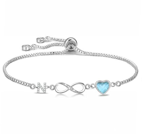 Kraven Pulsera para Mujer con Símbolo de Infinito e Inicial, Letra 26 A-Z con Piedra de Nacimiento azul Pulseras Joyas Regalos para Mujeres y Madres