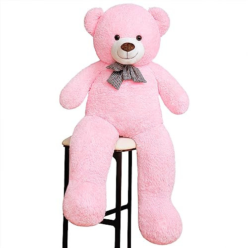 Sausudols XXXL Teddybär Großer Bär 140 cm groß Riesen Teddy Bär Stofftier Plüschtier Kuscheltier Geschenk für Kinder Freundin Rosa