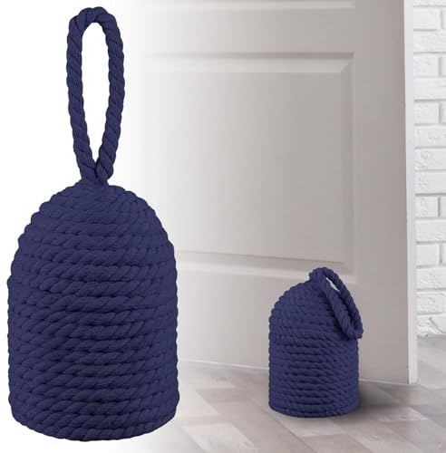 MorningRo Decorative Rope Door Stop with Handle, 5.4 lb, Navy Blue | 4.72d x 8.66h, Indoor and Outdoor, Window Use, Keeps Door Open, Bookend