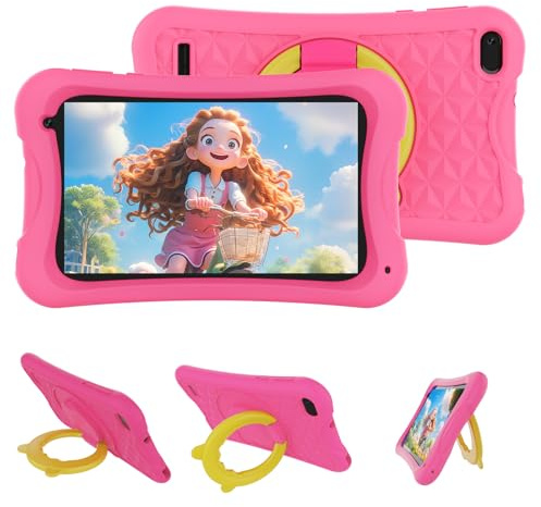 DigiLand Tablet Infantil 7 Pulgadas, Android 15 con Funda Protectora, 4GB RAM+32GB ROM, Pantalla IPS 1024*600,Cámara Dual 2MP+5MP, Batería 3000 mAh, Tablet Educativo con Control Parental e iWawa(Rosa)