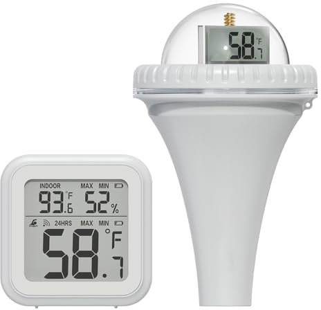 Pool Thermometer Funk, TGKYK 360° Sicht Poolthermometer Schwimmend mit 3 LCD-Anzeigen, Raumtemperatur, Poolthermometer Digital Funk, Pool Thermometer Wlan für Pool, Teich