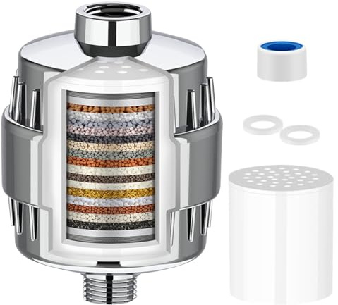 Filtro acqua cartuccia 36 strati filtro doccia con vitamina C per acqua dura, soffione doccia filtro acqua sistema di filtraggio KDF contro il cloro residuo, filtro acqua per acqua rubinetto Berlino