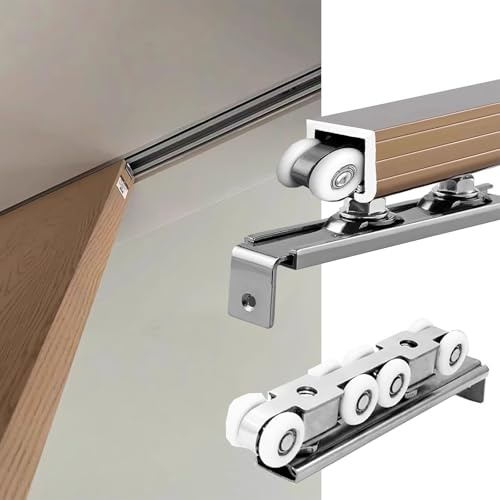 HDYZJQ laufschiene schiebetür An Der Decke Installiertes Schiebetürschienen-Set, Edelstahl-Rollschiene Für Dusche/Schrank/Scheunentor, Einzeltürschienen-Set(Champagne,Length 230 cm)