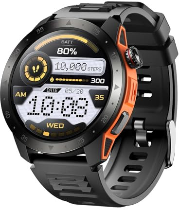 rorios Outdoor-Abenteuer-Smartwatch mit Höhenmesser & Kompass GPS-Uhr mit Echtzeit-Höhenmessung Barometer SOS-Alarm, Richtungsfinder und wasserdichter Sport-Armbanduhr Schwarzorange B