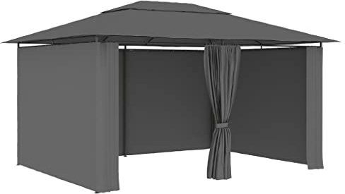 Qnhdfrt Gartenpavillon 4 x 3 m Anthrazit Wasserdicht und UV-Beständig mit Belüftetem Dach und Verschiebbaren Vorhängen Robuster Stahlrahmen für Garten Camping und Outdoor-Events