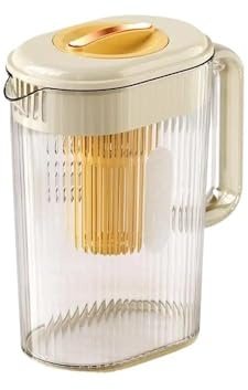 Water Pitcher Large Water Pitcher with Lid and Spout Beverage Bottle Plastic Cold Tea Containers Jug Fridge Iced Drink Kettle Glass Pot(Yellow)