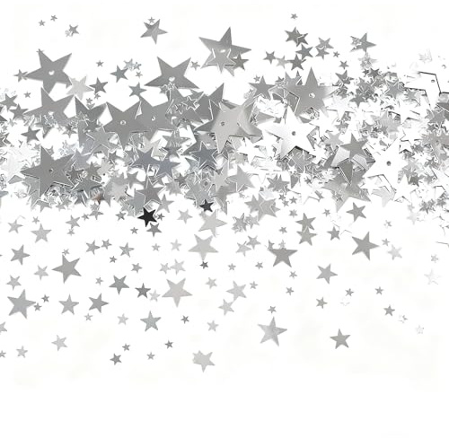 Fesnova Silber Sterne Konfetti, Glitzer Sterne Deko für Party, Hochzeit und Festivaldekorationen (3-20mm)
