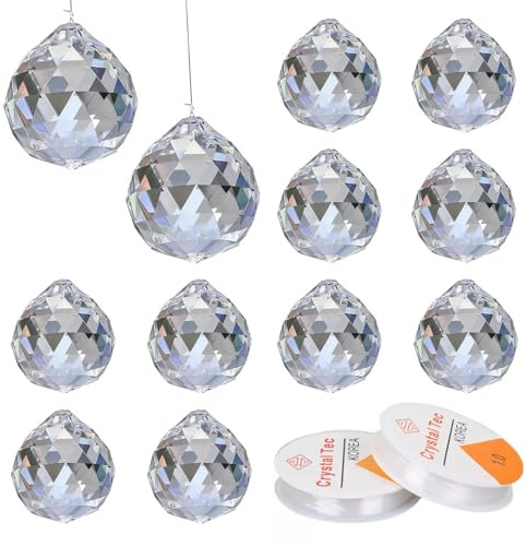 12 Pcs Crystal Ball Prism, 30mm K9 Clear Crystal Ball Prism with Nylon Thread, Hanging Crystals Prisms for Windows Feng Shui Suncatcher Wedding Home