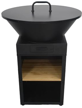 sweeek - Brasero de Cuisson Ø81.5cm avec Grille de Cuisson. Espace de Rangement et Couvercle Noir