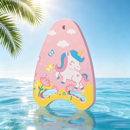 Schwimmbrett Kinder - Schwimmhilfe Schwimmen Kickboard mit Griffen, Eva Foam Cartoon Swim Float, Schnelltrocknend Schwimmbrett Anfänger, Schwimmtraining Für Kinder, 40 x 32 x 2cm, Rosa Einhorn