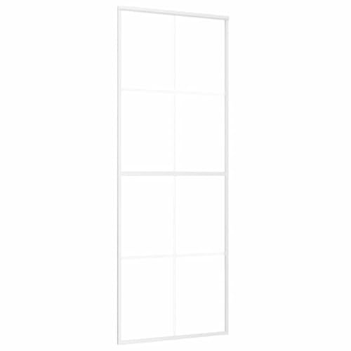 Mhdvray Schiebetür Weiß 76x205 cm aus 5 mm ESG-Glas und Aluminiumrahmen Modernes Design Robust und Langlebig für Flur Wohnzimmer und Büro als platzsparende Zimmertür
