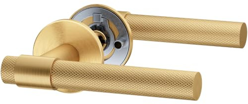 ERGO line ROSA Super SLIM Gold Türbeschlag für Zimmertüren, Türgriff ohne Schlüsselrosette, PVD-Gold matt, Rund-Rosette, Die ultra-feine Silhouette, Drückergarnitur, Türklinken Innentüren