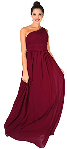 KRISP Bodenlanges Schulterfreies Chiffon Ballkleid (Weinrot, Gr.L) (3XL14-WIN-14)