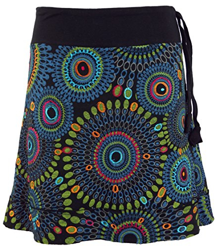 GURU SHOP Bestickter Minirock, Boho Chic Rock, Retro Mandala - Schwarz/blau, Damen, Baumwolle, Size:S/M