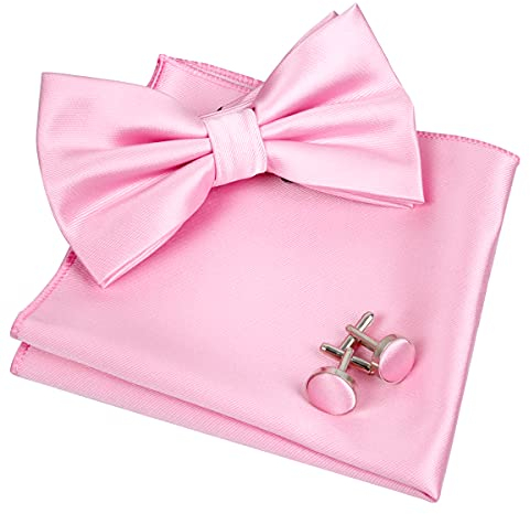 Alizeal Mens Tuxedo Tuxedo Bow Tie, Hanky e Gemelli Set (Rosa) (Dimensione: una taglia)