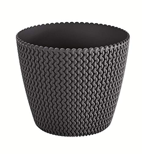 Round Flower Pot Planters for Indoor Outdoor Garden with Lovely Knitted Pattern in Stylish Pastel Colours (22cm, Anthracite)